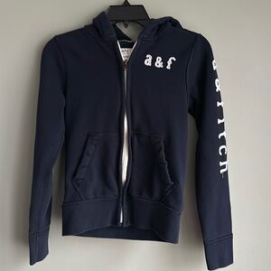 Abercrombie Kids Zip up Hoodie Spell Out Faded Navy Front Pockets medium